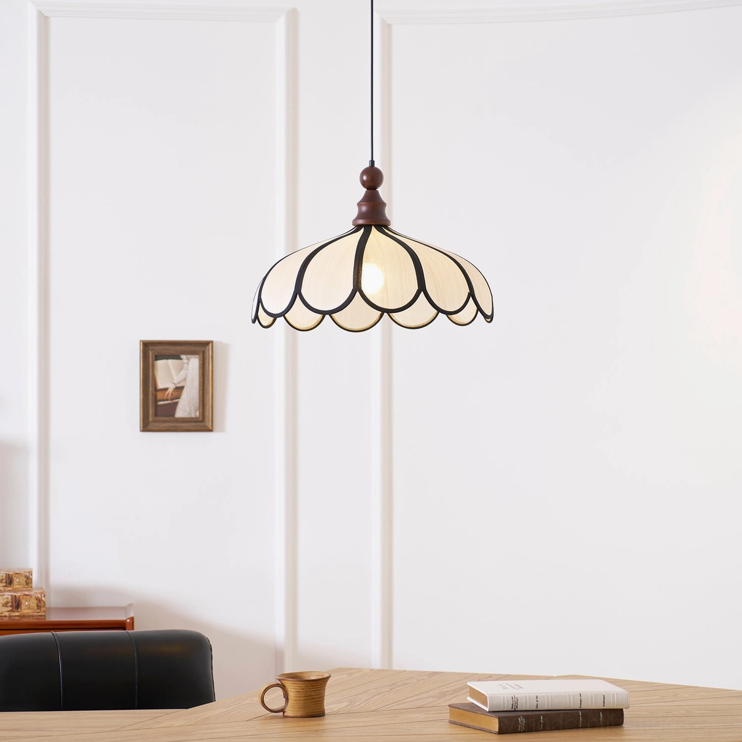 Botan scalloped abaca pendant light architectural detail, modern lighting fixture design