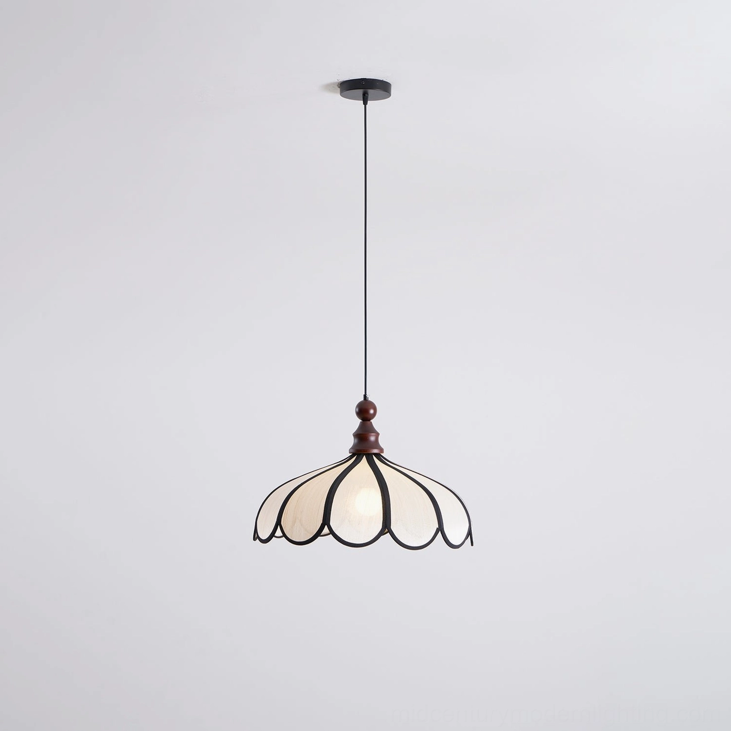 Botan scalloped natural fiber pendant light complete fixture view, mid-century modern