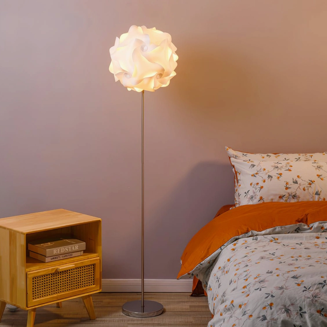 White flower shade floor lamp minimalist botanical inspired lighting fixture