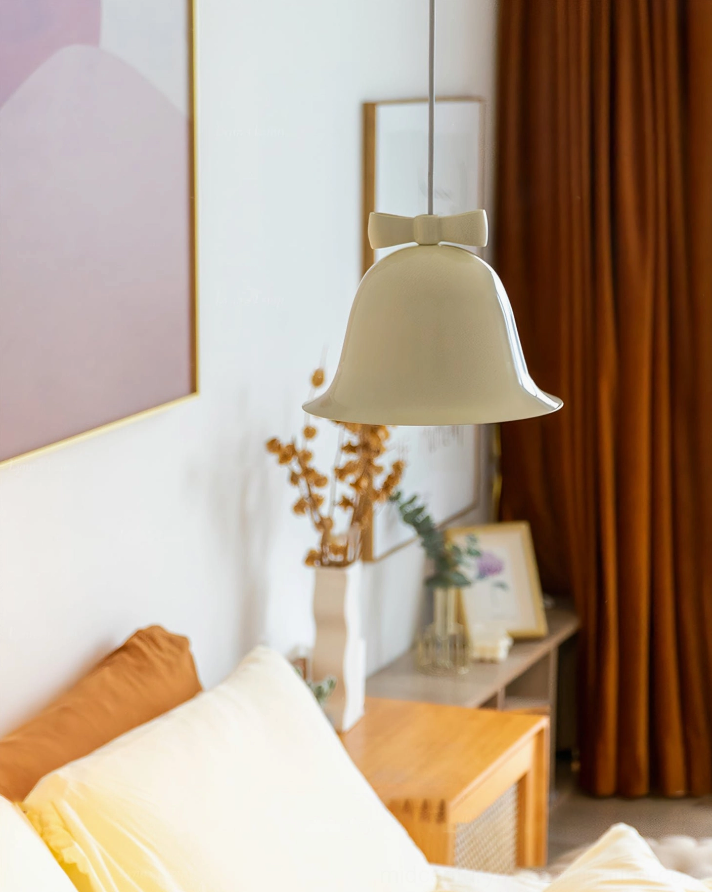 Bow bell pendant lamp ambient interior glow detail