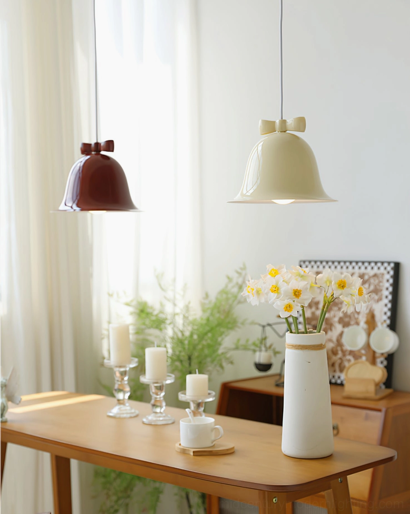 Bow bell pendant lamp architectural lighting fixture detail