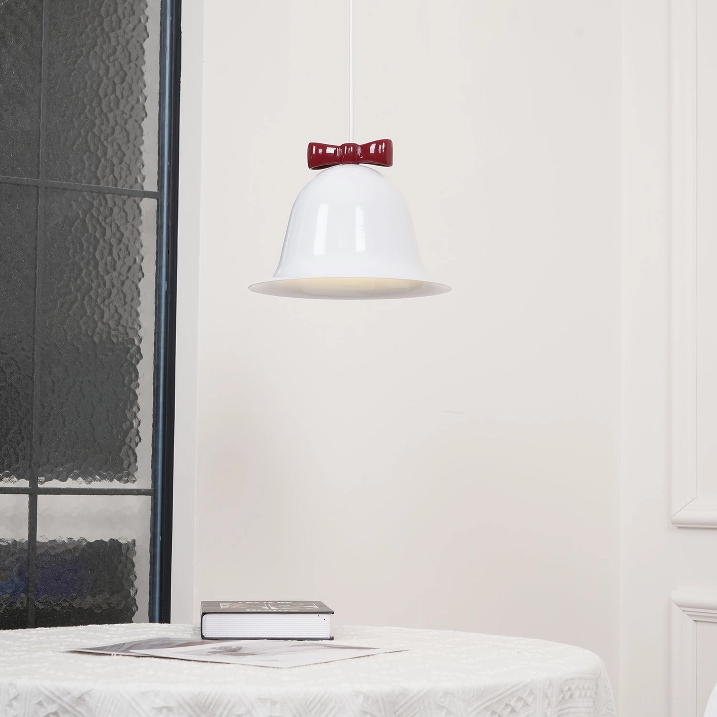 Bow bell pendant lamp color options and finishes