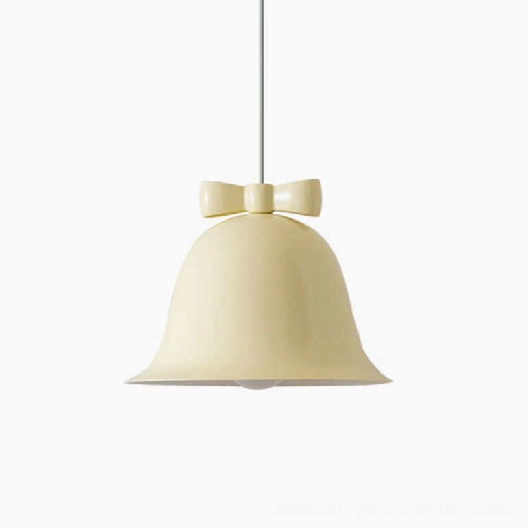 Bow bell pendant lamp cream beige shade in home setting