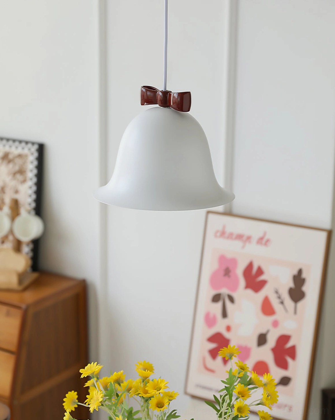 Bow bell pendant lamp mid-century modern style showcase