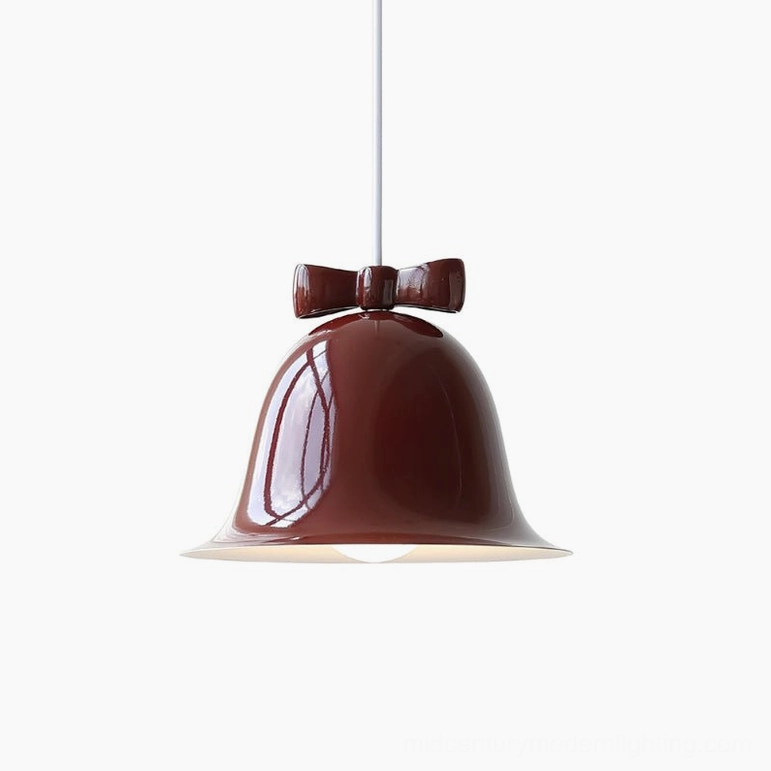 Bow bell pendant lamp red shade variation front view