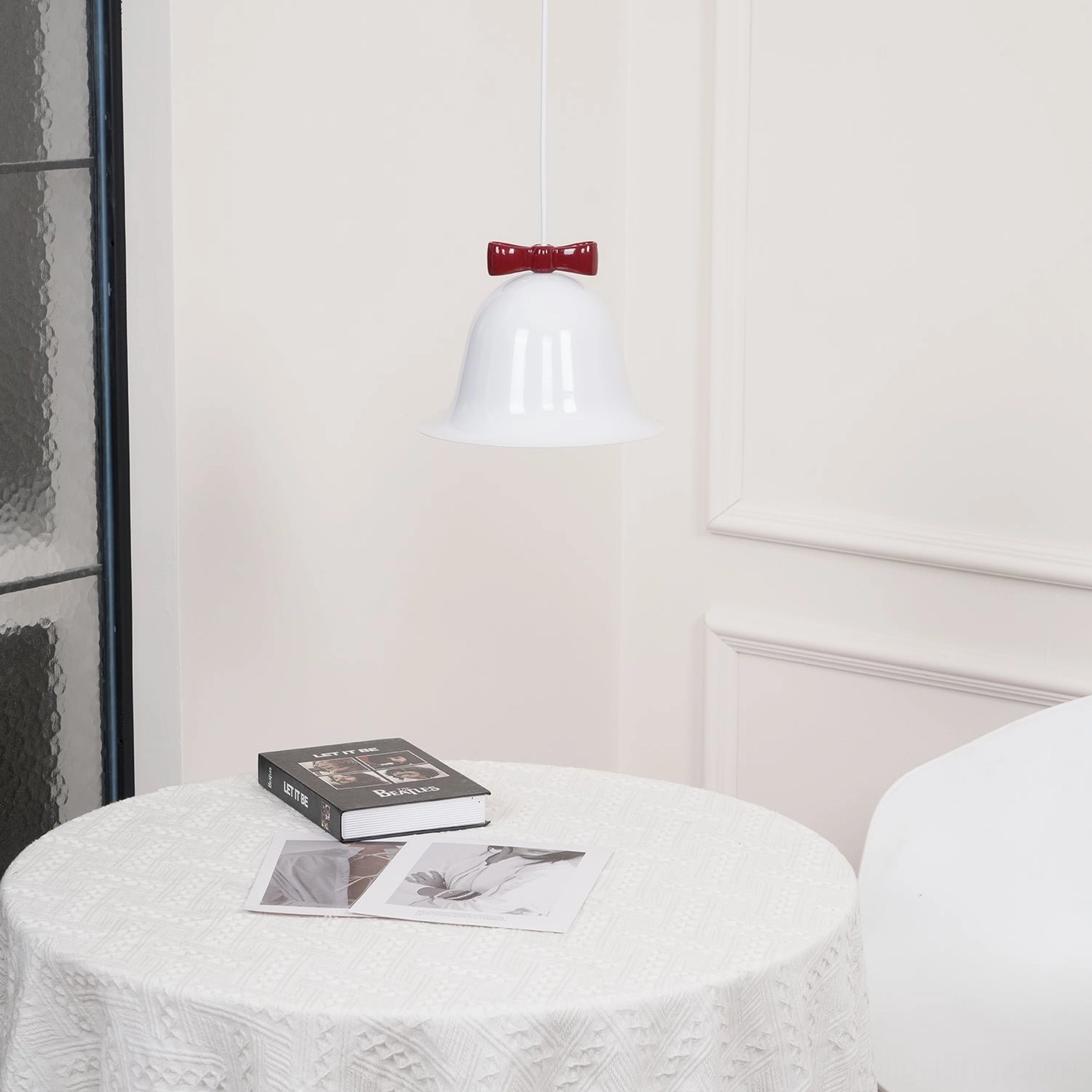 Bow bell pendant lamp red shade variant with decorative bow