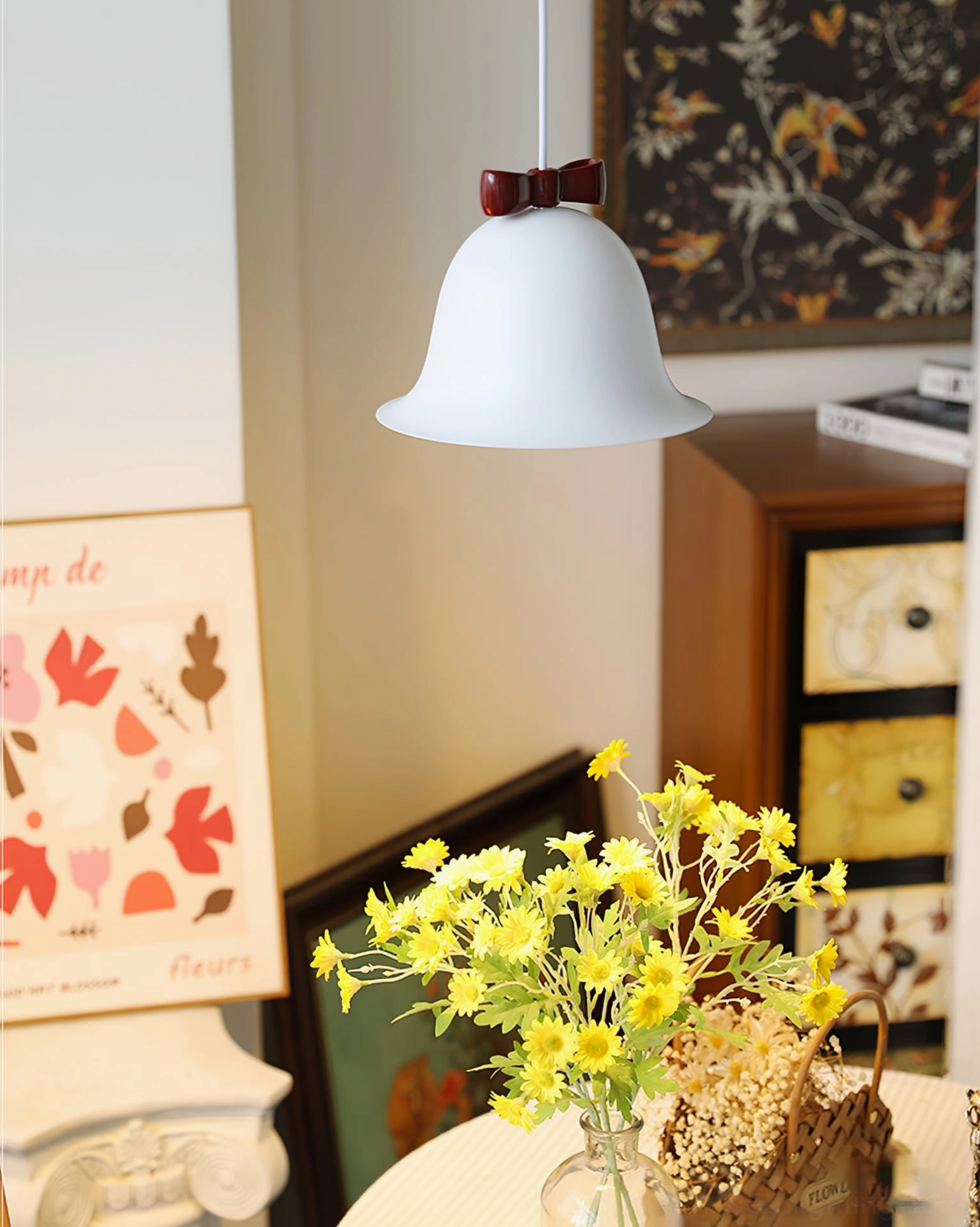 Bow bell pendant lamp sculptural bell shade design accent