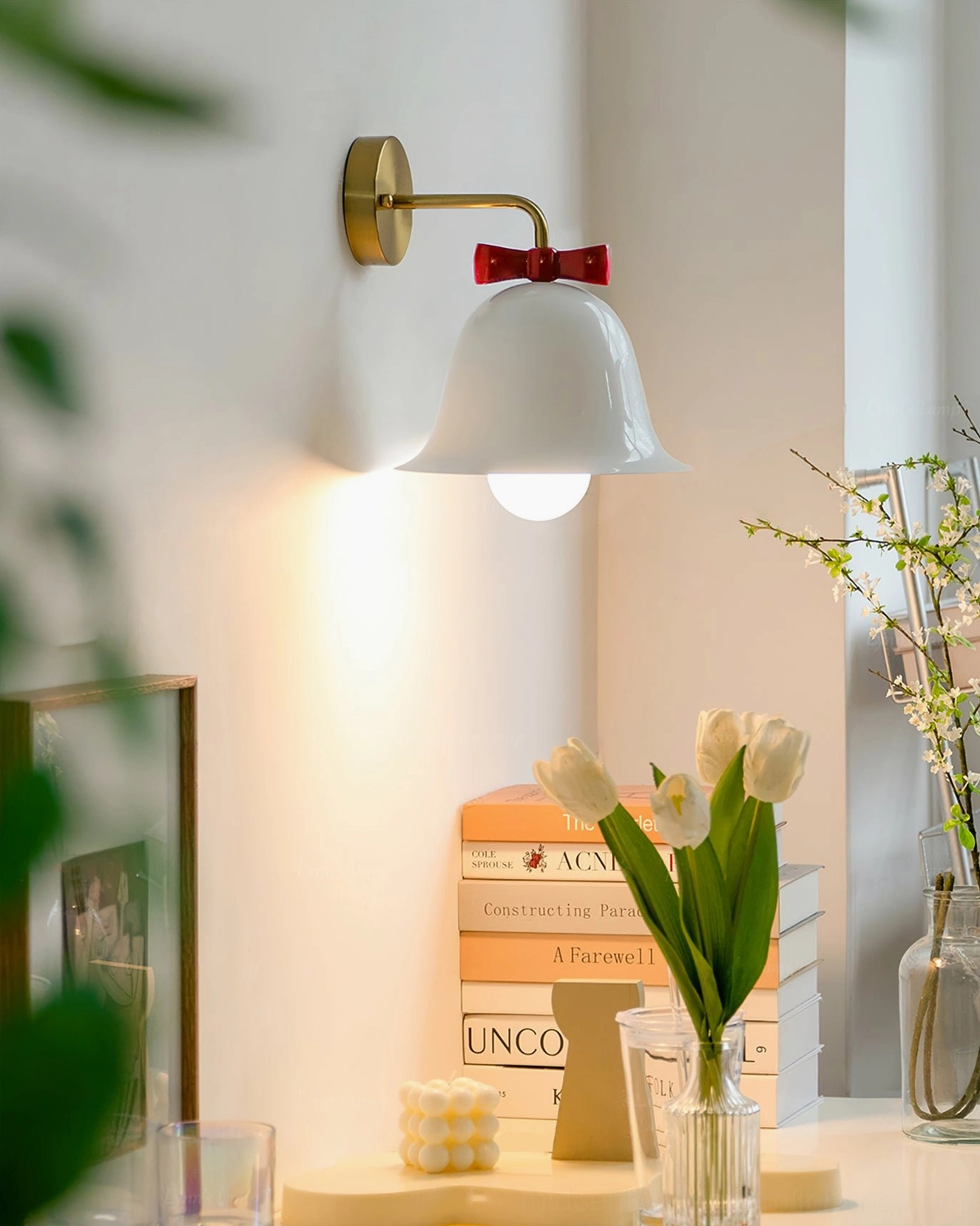 Bow Bell Wall Lamp installation example showing mounting hardware and wall integration