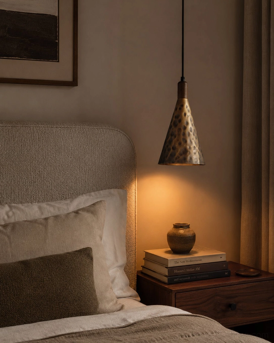 Boyd brass pendant architectural detail sculptural form mid-century modern lighting design element