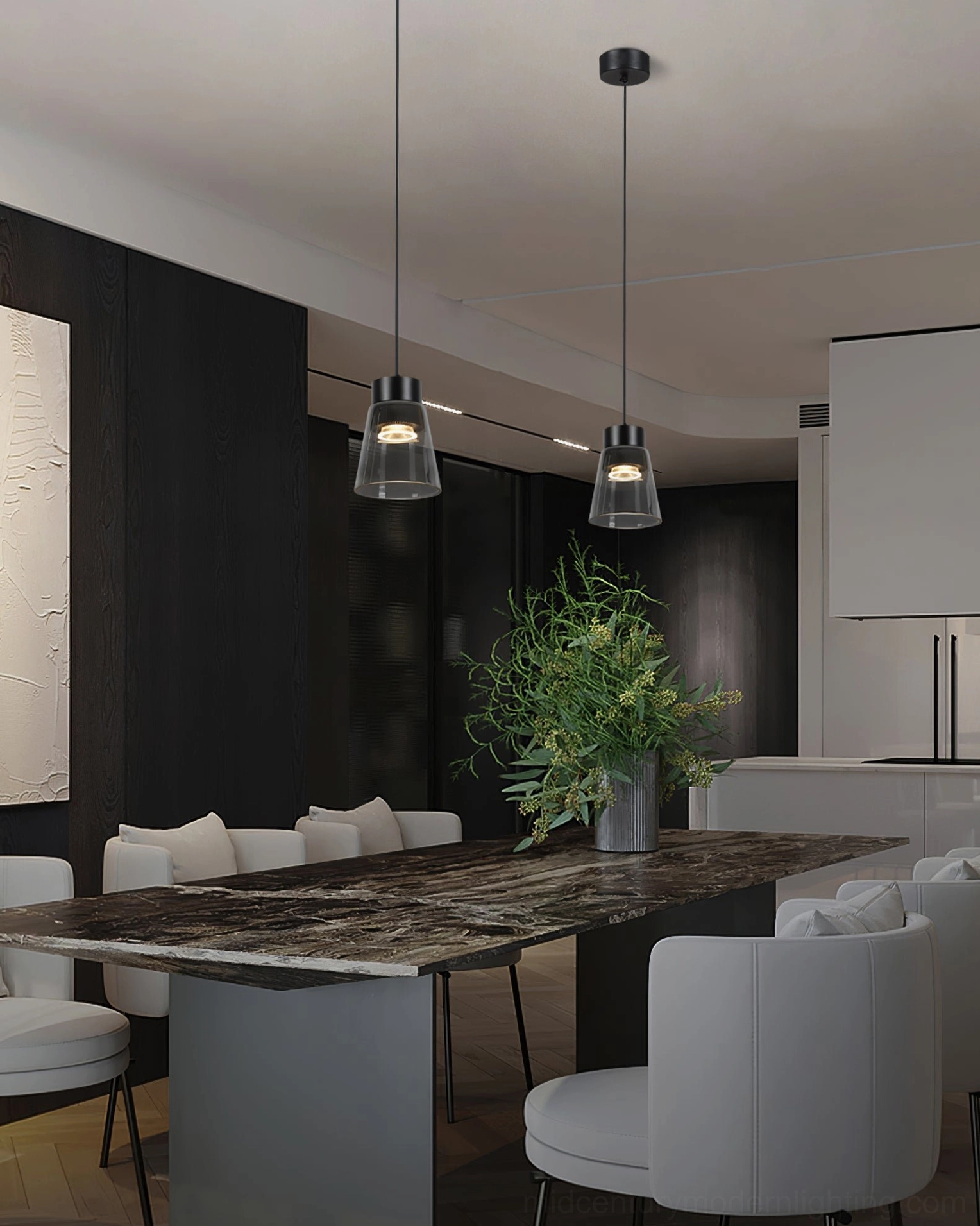 Smoke grey cone pendant lamp with braided suspension cable and industrial black frame
