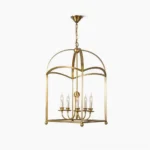 Brass arch lantern pendant chandelier five-light cage design front view brushed brass finish
