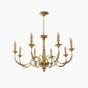 Vintage brass candle chandelier with polished gold finish displayed on studio white background