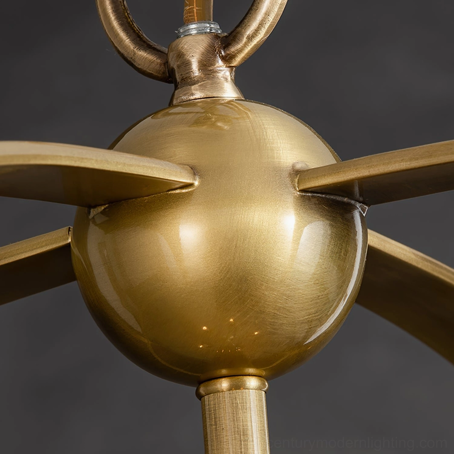 Central brass spherical hardware joint suspension system overhead view