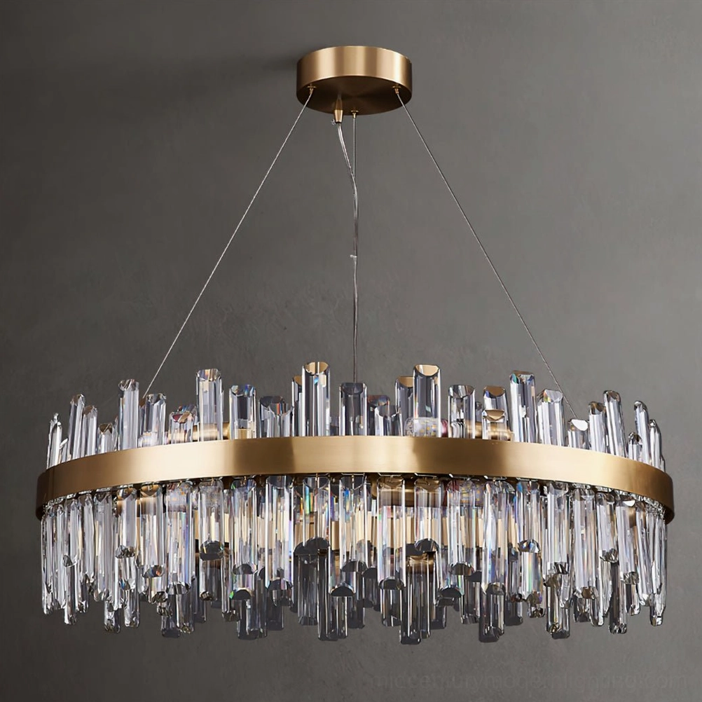 Brass crystal chandelier in luxury residential setting with refined interior design and accent lighting