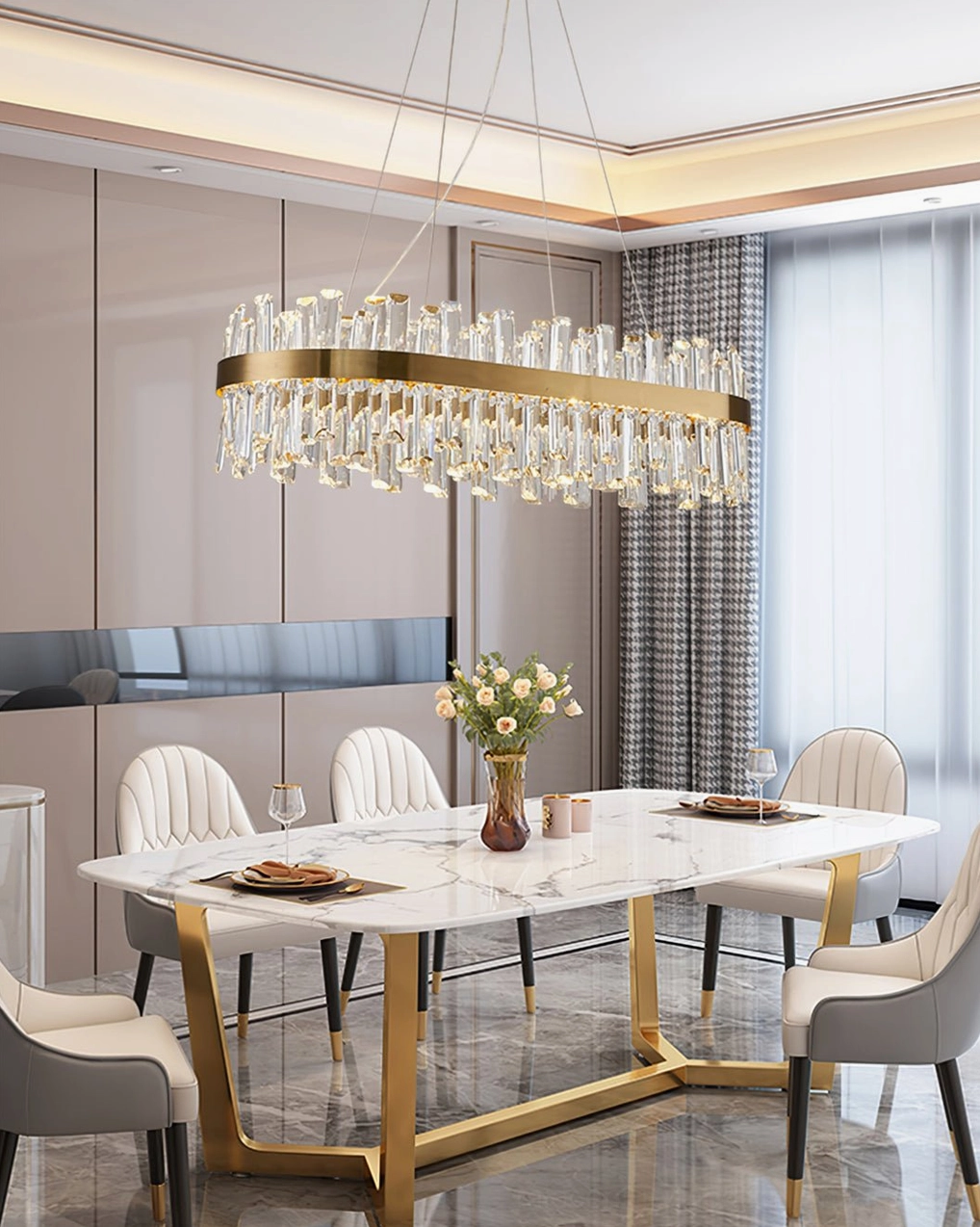 Overhead view of brass crystal chandelier highlighting canopy and crystal pendant arrangement pattern