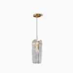 Minimalist brass and clear glass pendant lamp front view studio shot - modern ceiling light fixture