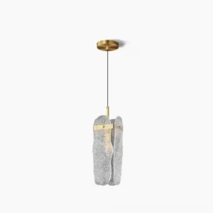 Minimalist brass and clear glass pendant lamp front view studio shot - modern ceiling light fixture