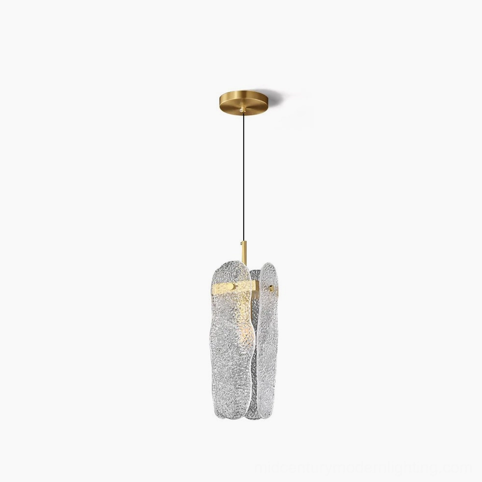 Minimalist brass and clear glass pendant lamp front view studio shot - modern ceiling light fixture
