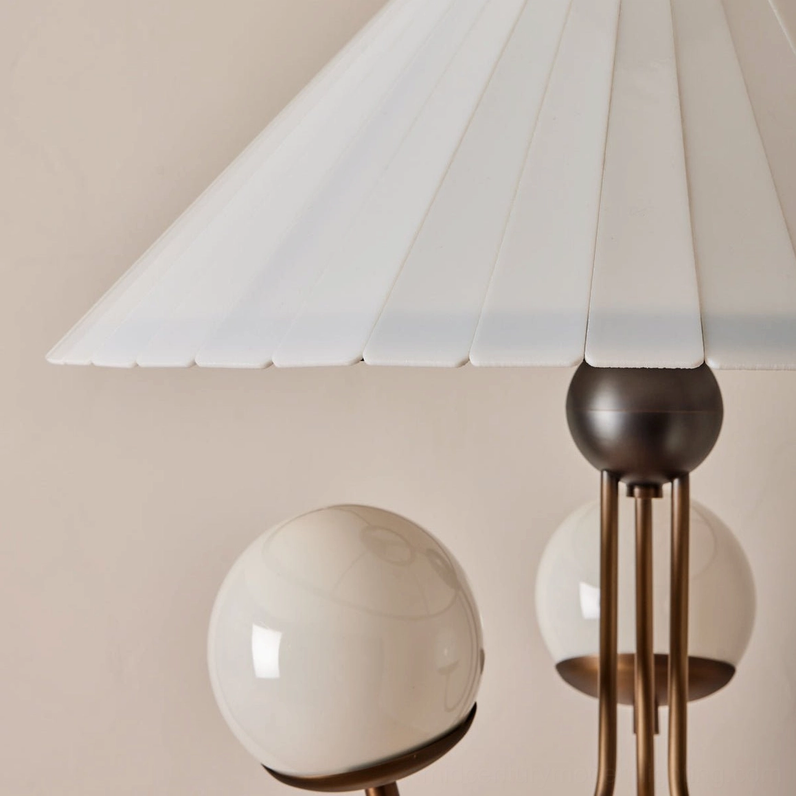 Brass globe pendant chandelier suspended installation detail shot