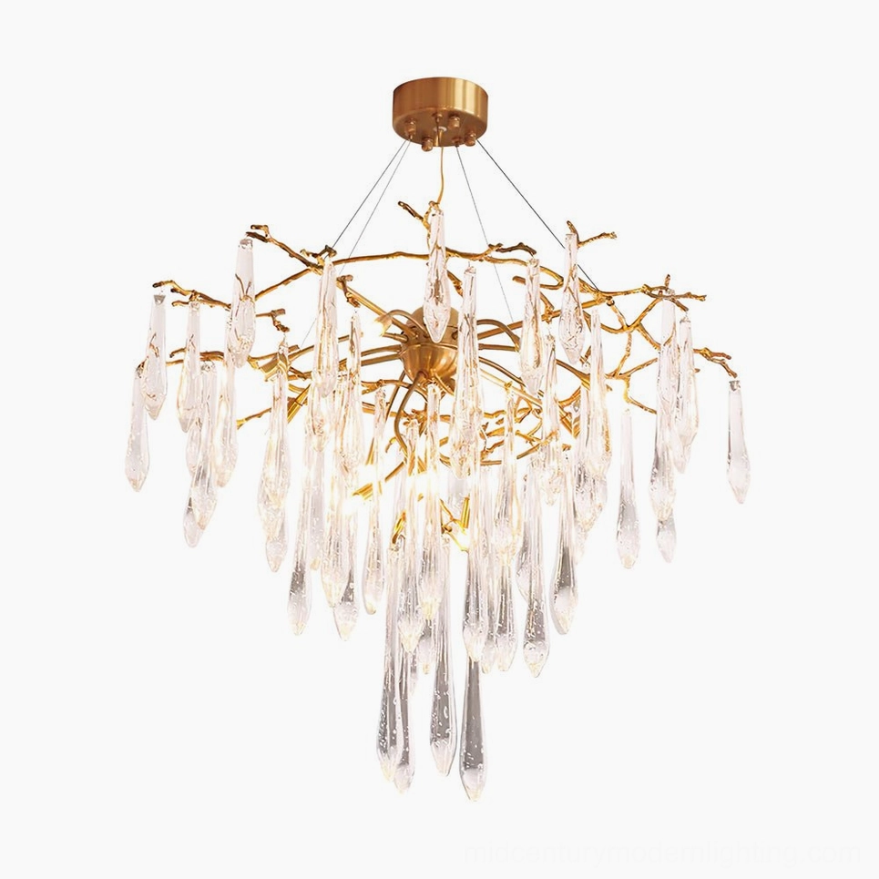 Brass icicle crystal chandelier large size 41.3 inch diameter luxury pendant lighting fixture