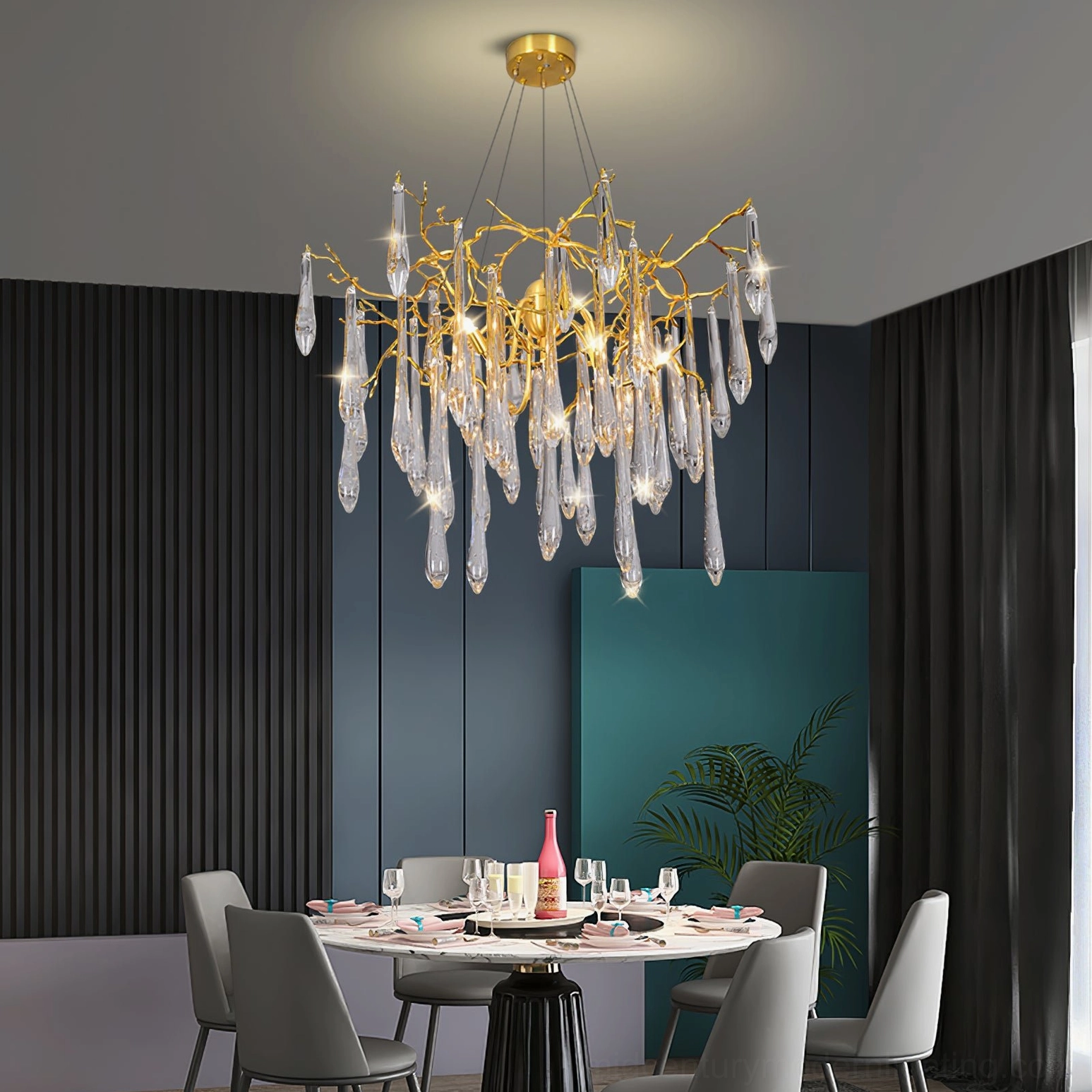 Brass icicle pendant lamp sculptural modern design contemporary luxury lighting aesthetic