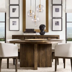 Brass pendant light cluster above formal dining room - retro glam interior design