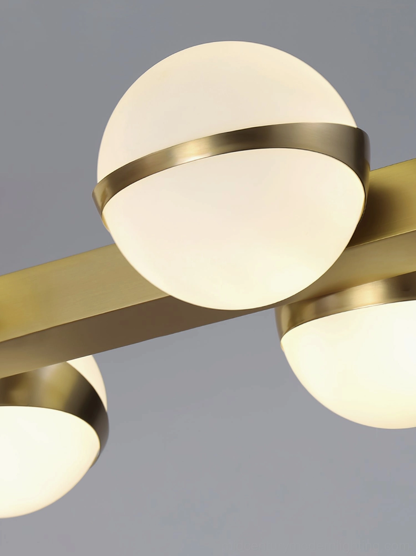 Grand Lustre chandelier brass structure with glass shades, modern pendant fixture suspended ceiling installation