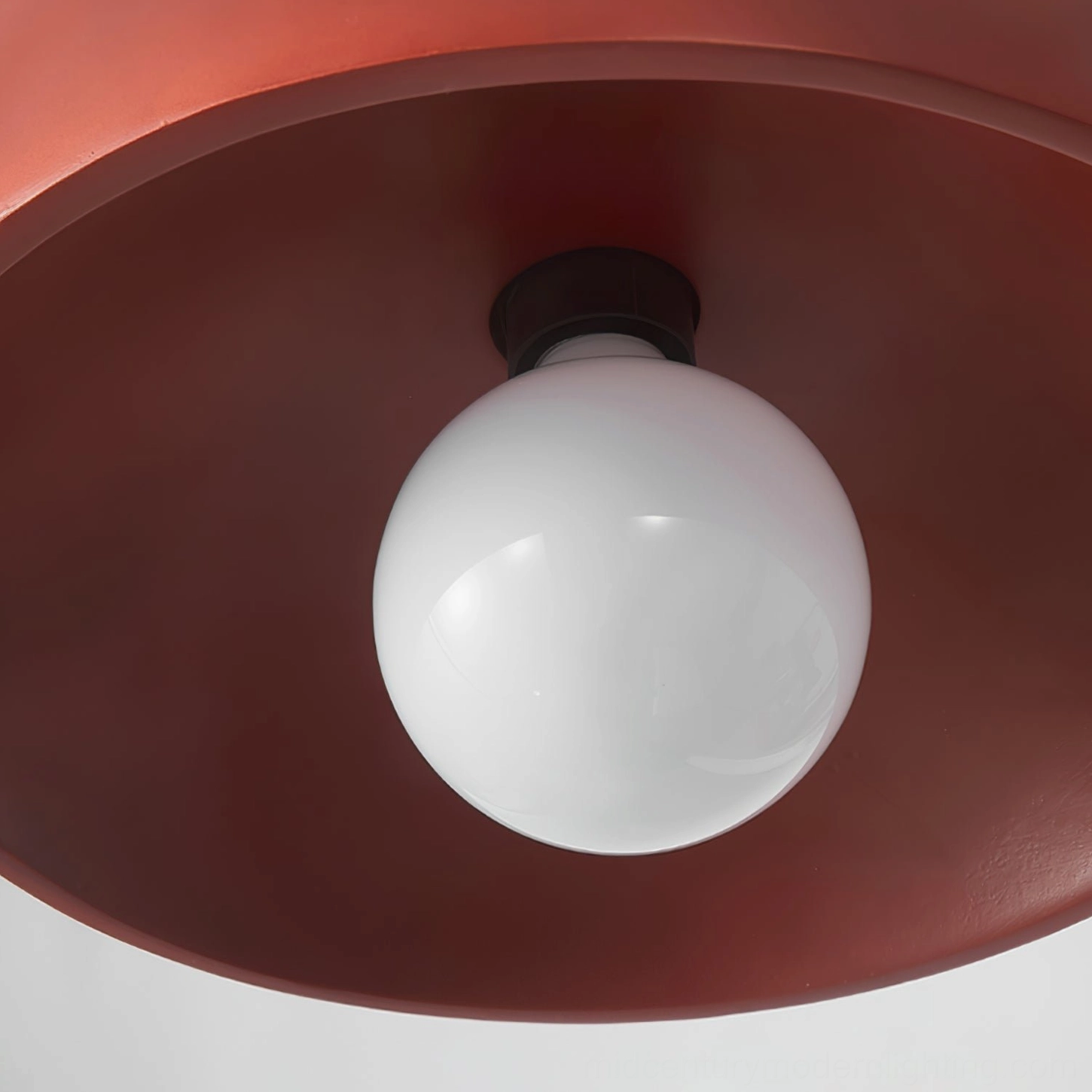 Bray pendant lamp interior detail frosted glass bulb bottom close-up burgundy