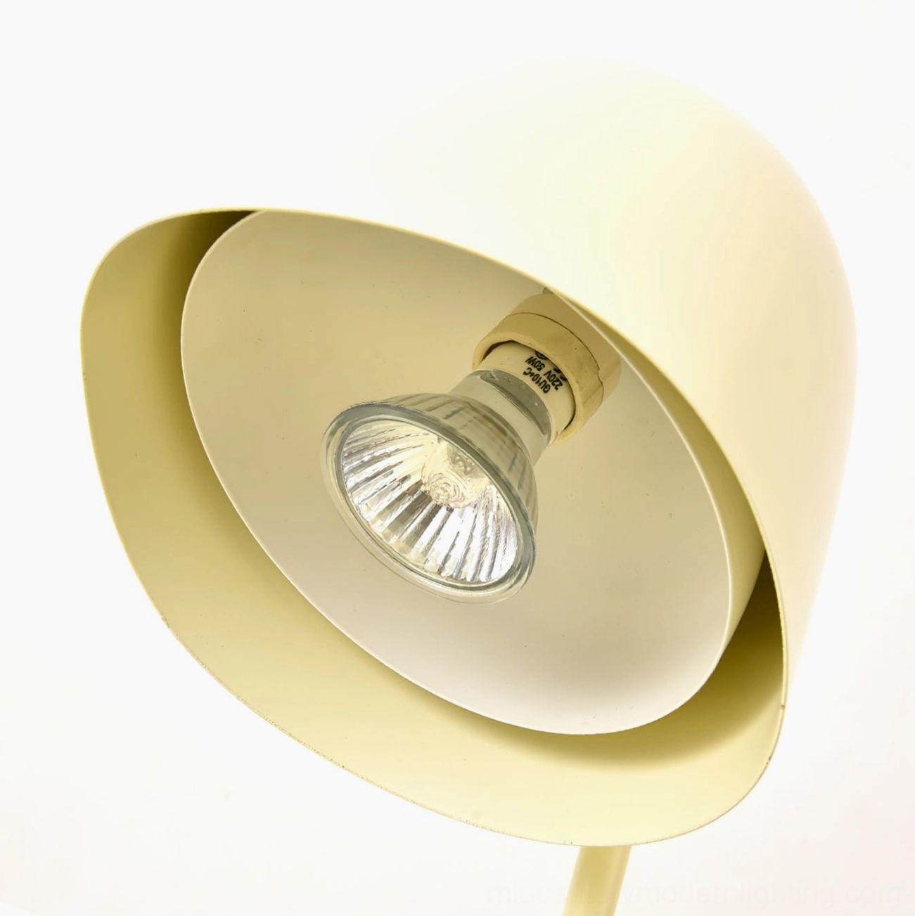 Bottom view of Breez lamp shade showing GU10 socket and halogen bulb reflective metal interior construction