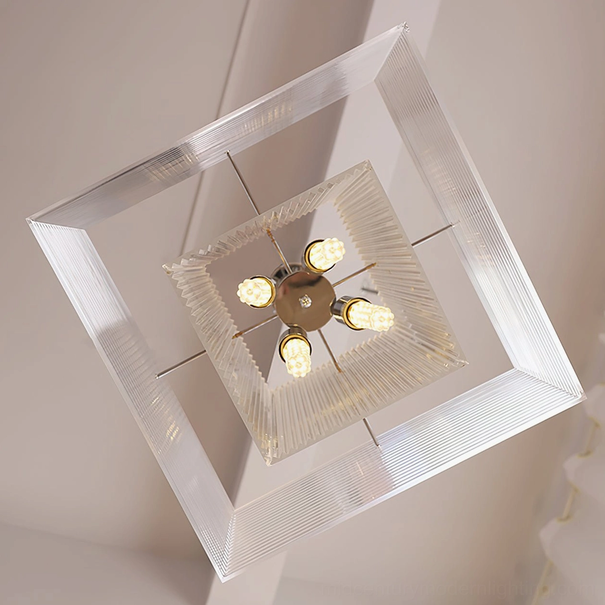 Brenna modern glass pendant light fixture with clear fluted panels and polished chrome frame