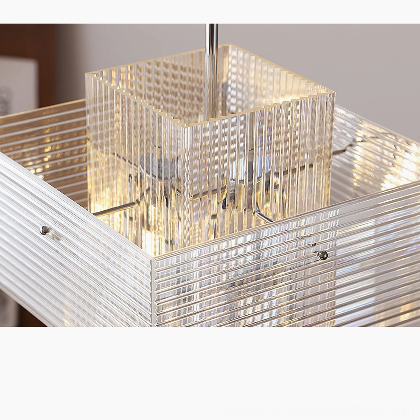 Brenna ribbed glass chandelier architectural detail showcasing geometric layered glass design