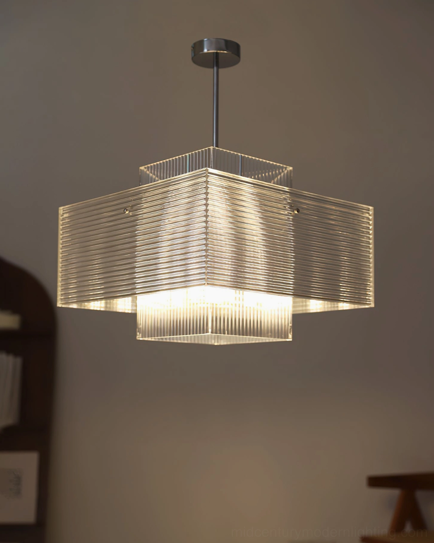 Brenna glass light fixture modern design with clear ribbed panels and contemporary styling