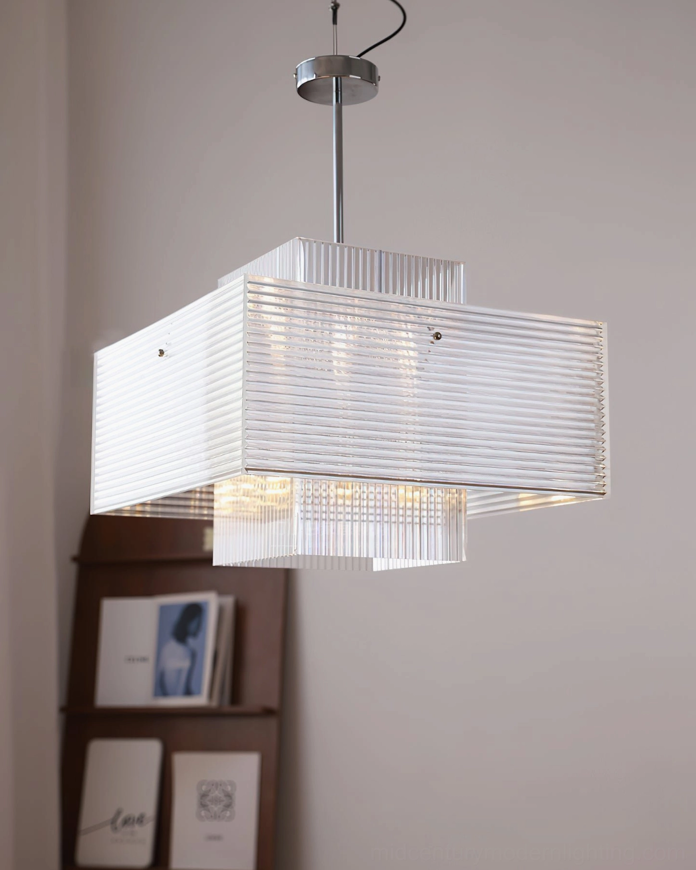 Brenna ribbed glass pendant light architectural view showing layered glass construction and depth