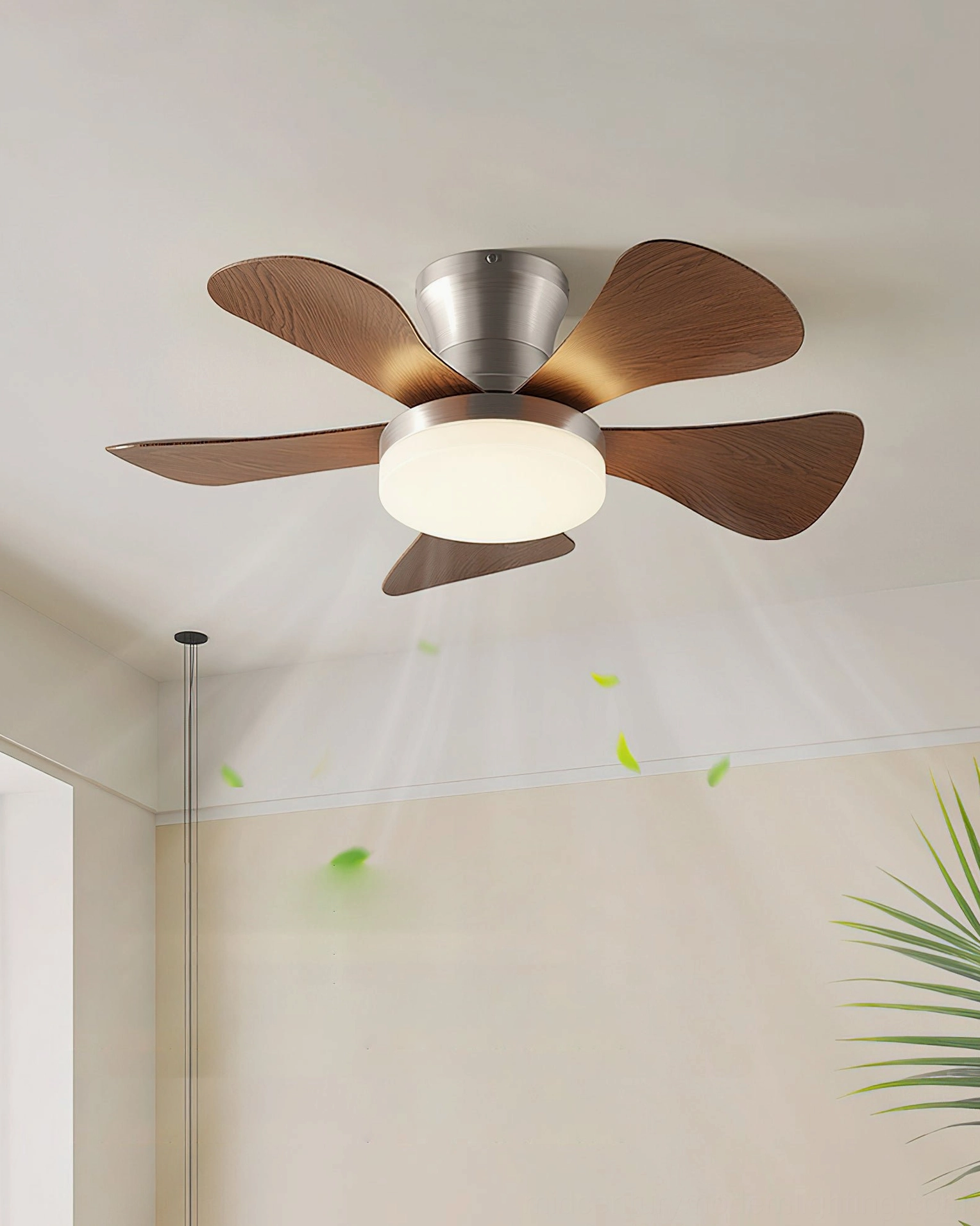 Brennan DC motor ceiling fan light available in walnut, brushed nickel, gold, and black finishes