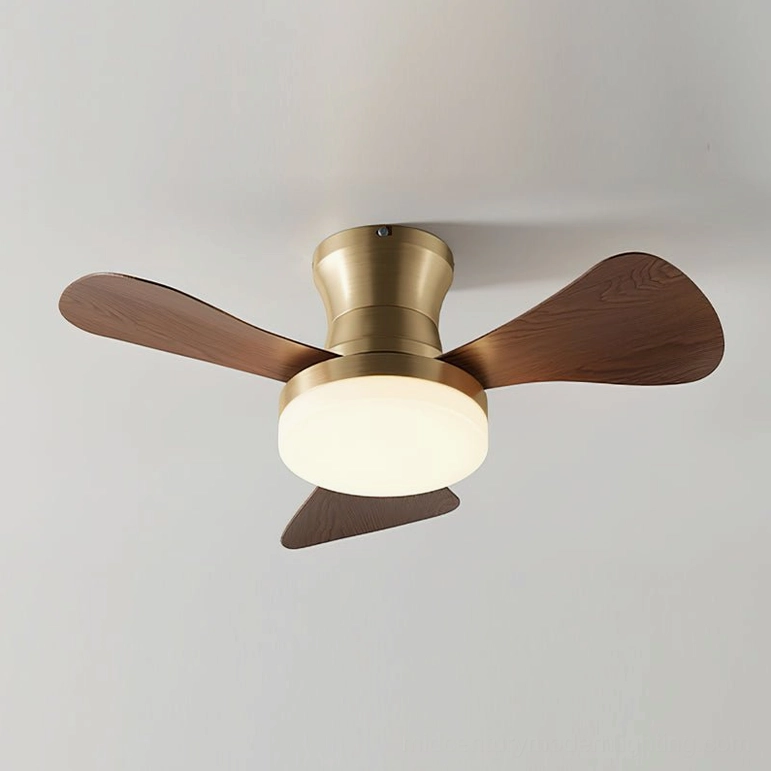 Brennan low-profile flush mount ceiling fan light with walnut color blade design