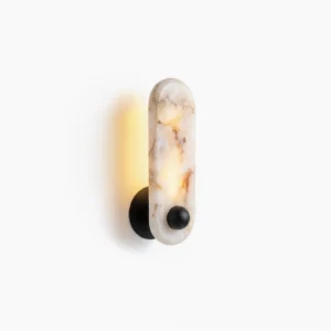 Breuer alabaster wall sconce front view minimalist white background Bauhaus sculptural lighting