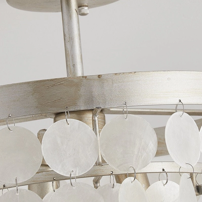 Brielle capiz shell semi-flush ceiling light fixture detail with metal frame and shell components