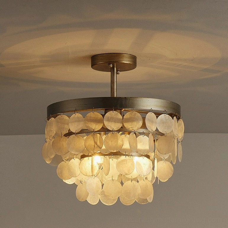 Brielle semi-flush ceiling lamp with warm glow and layered shell design in home interior