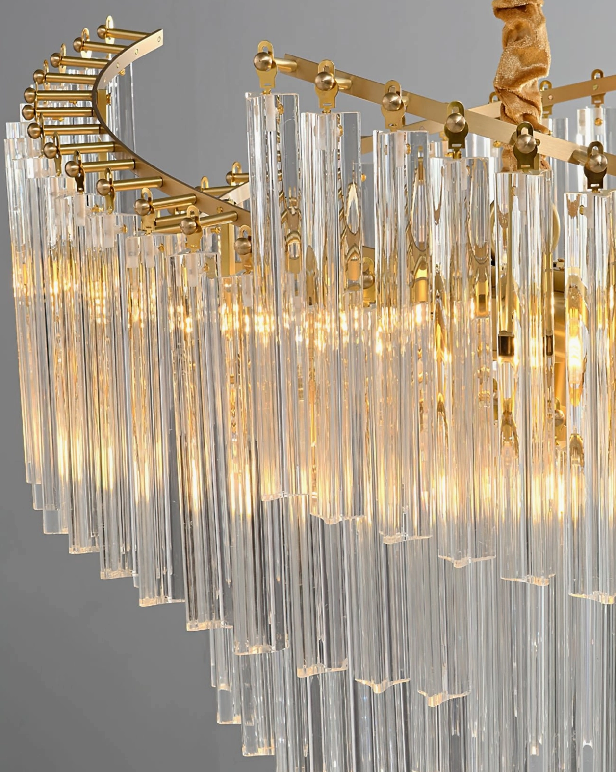 Brinicle tiered crystal chandelier overhead view showing full crystal arrangement and light dispersion