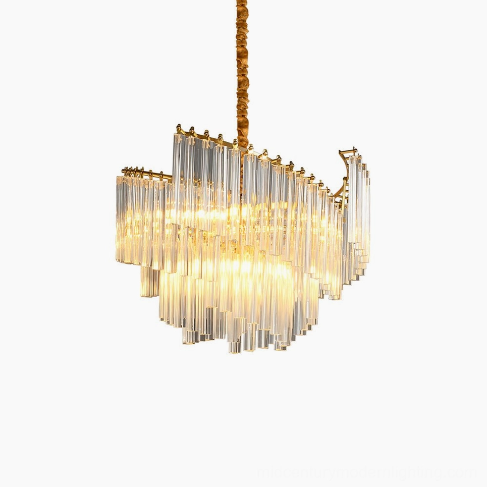 Brinicle crystal tiered chandelier variant size showing brass and clear crystal construction