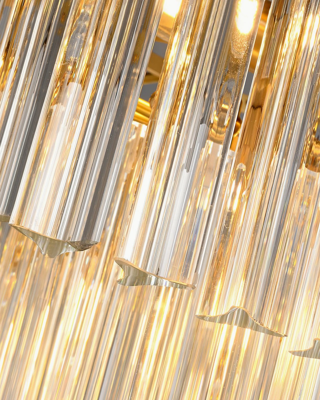 Brinicle brass and crystal tiered chandelier full product view with polished gold finish