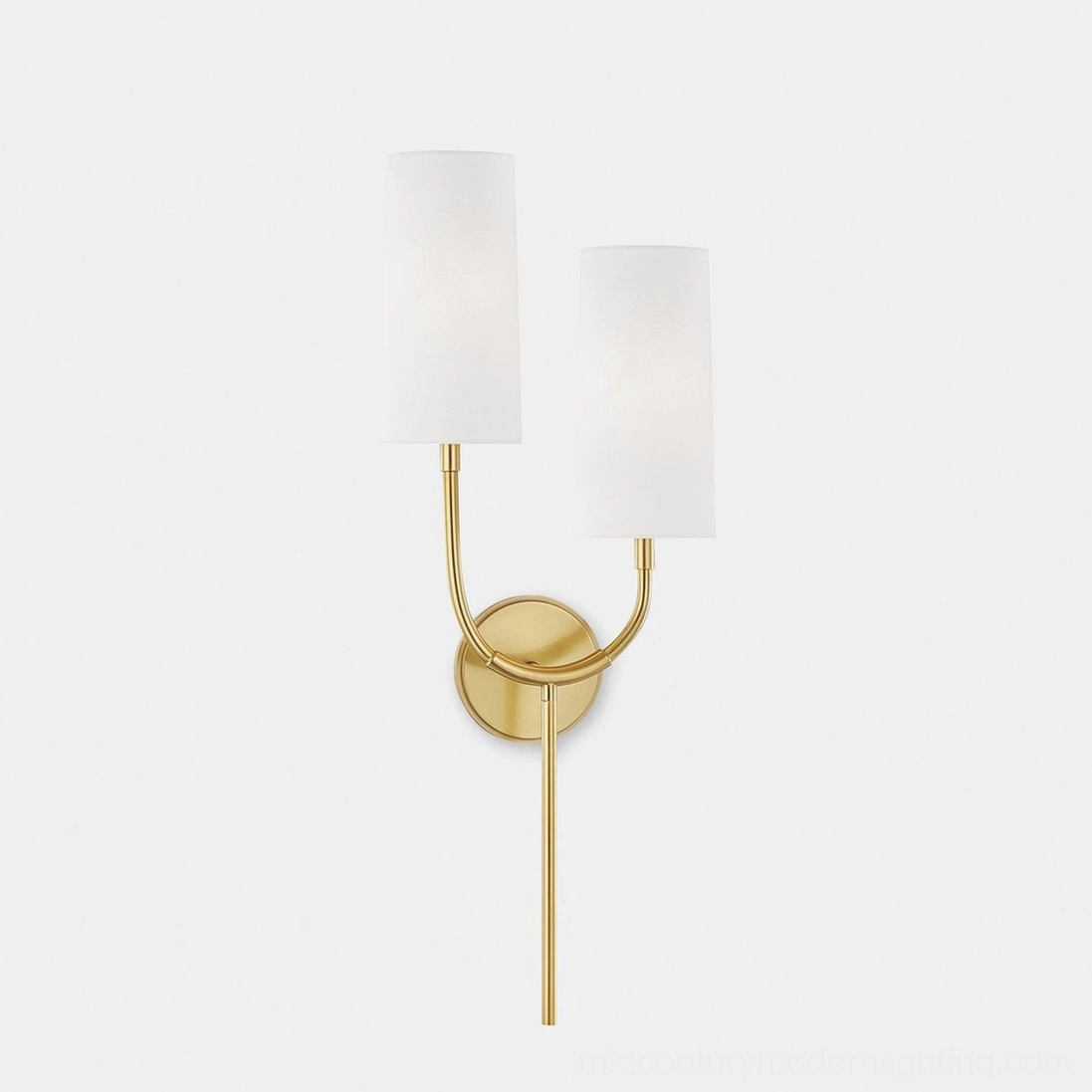 Brio double-arm wall sconce brass finish minimalist design studio view flat lay product photography