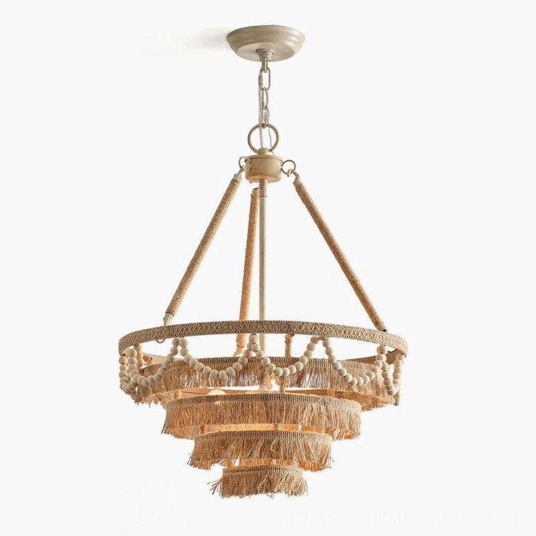 Bristol Bohemian Fringe Chandelier product shot 45cm diameter retro white finish with E14 bulb sockets