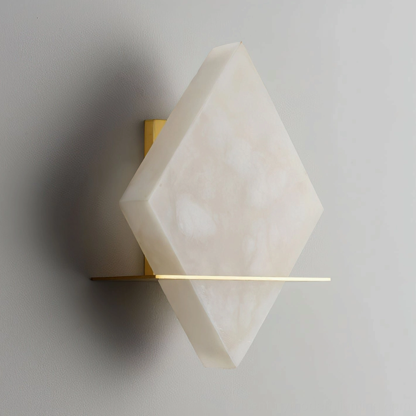 Brockton Alabaster Wall Lamp side close-up detail, unlit alabaster texture with brass mounting hardware