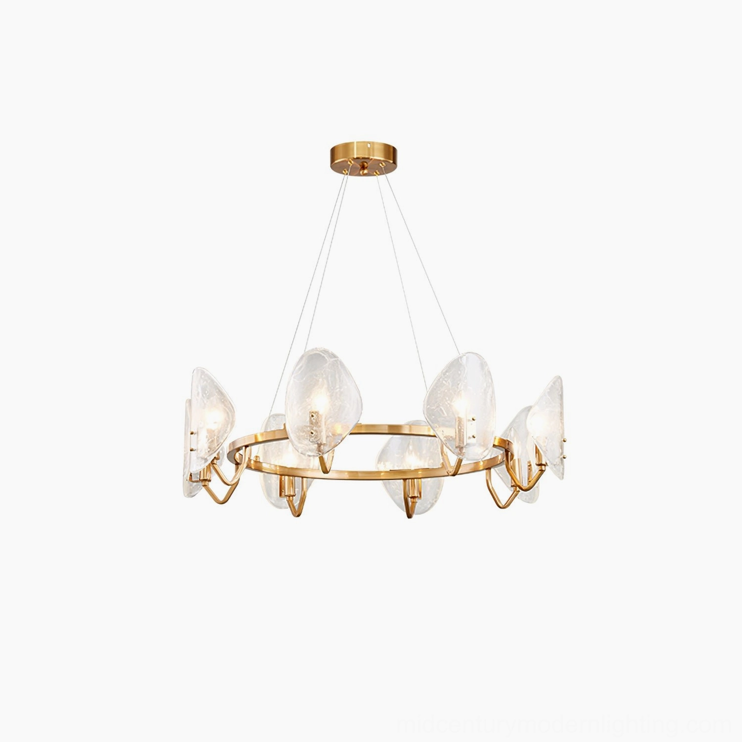 Bubble Glass Chandelier 33.8 inch diameter mid-century modern gold finish eight shade fixture