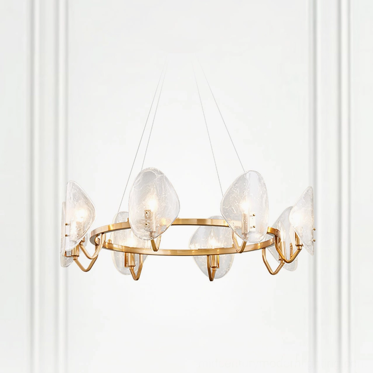 Eight-bulb bubble glass chandelier complete assembly mid-century modern gold finish