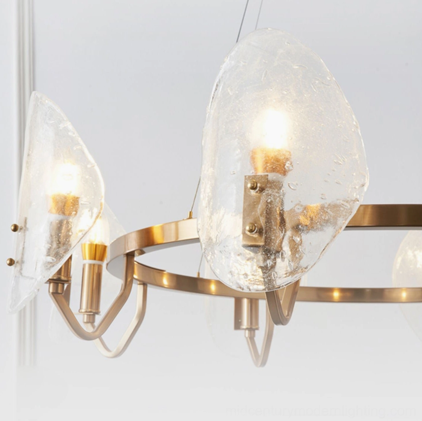 Mid-century modern bubble glass chandelier showing individual glass shade craftsmanship