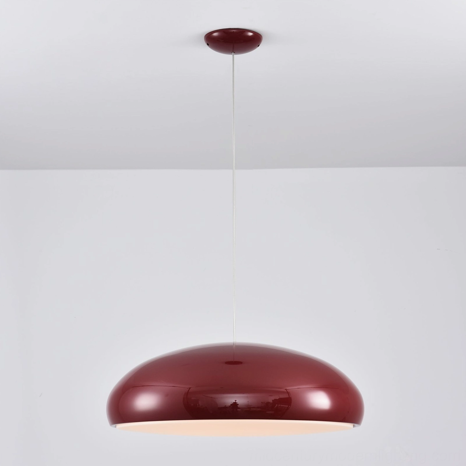 Deep burgundy red glossy dome pendant light front hanging mid-century modern fixture