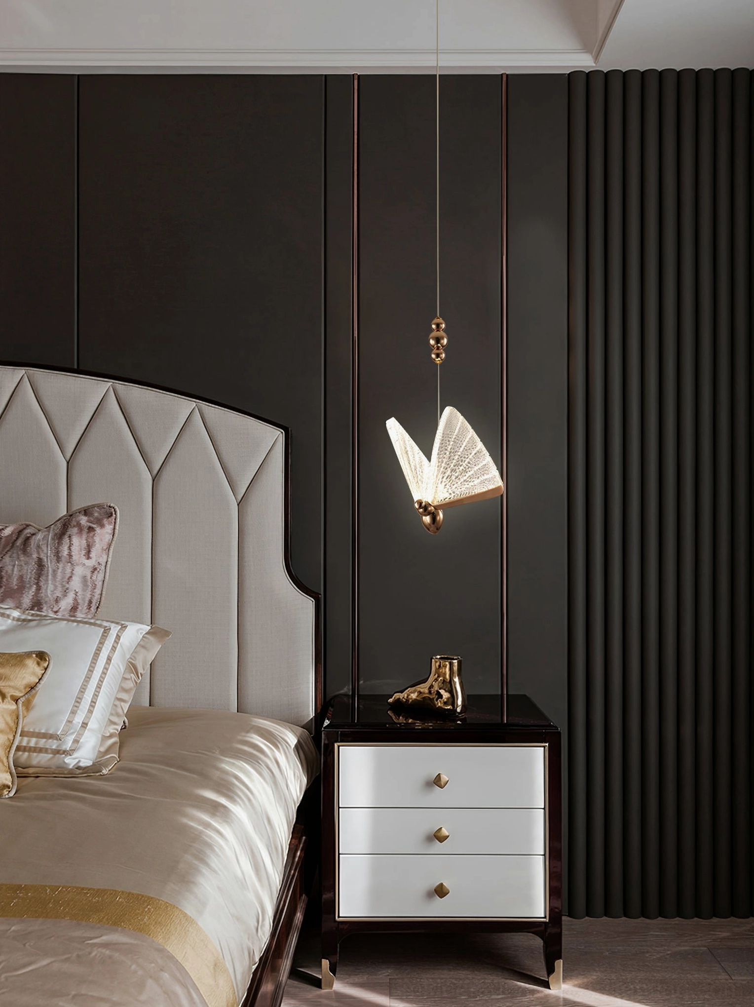 Butterfly pendant light in contemporary interior space