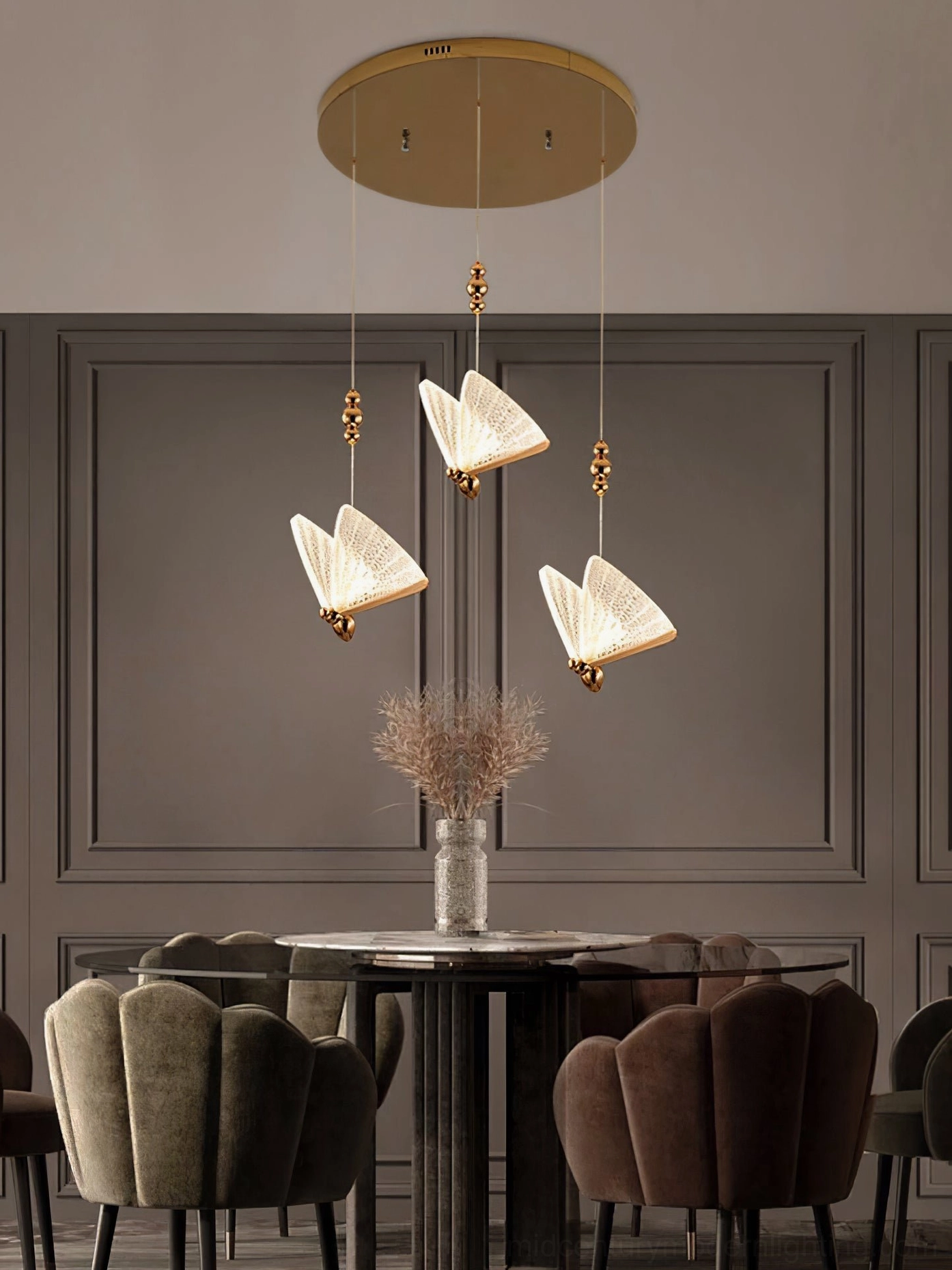 Butterfly pendant light multi-head configuration detail view